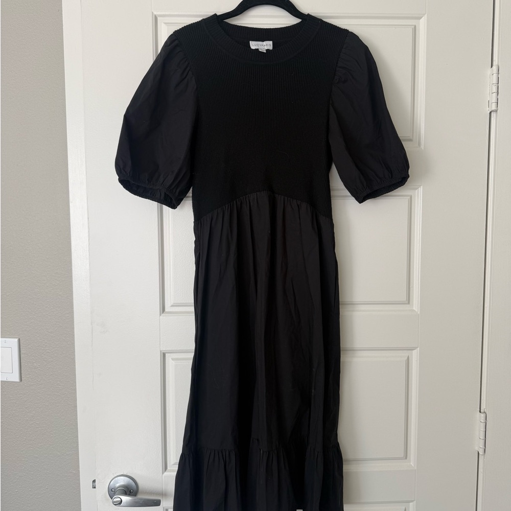 Midi Black Puff Sleeve Dress